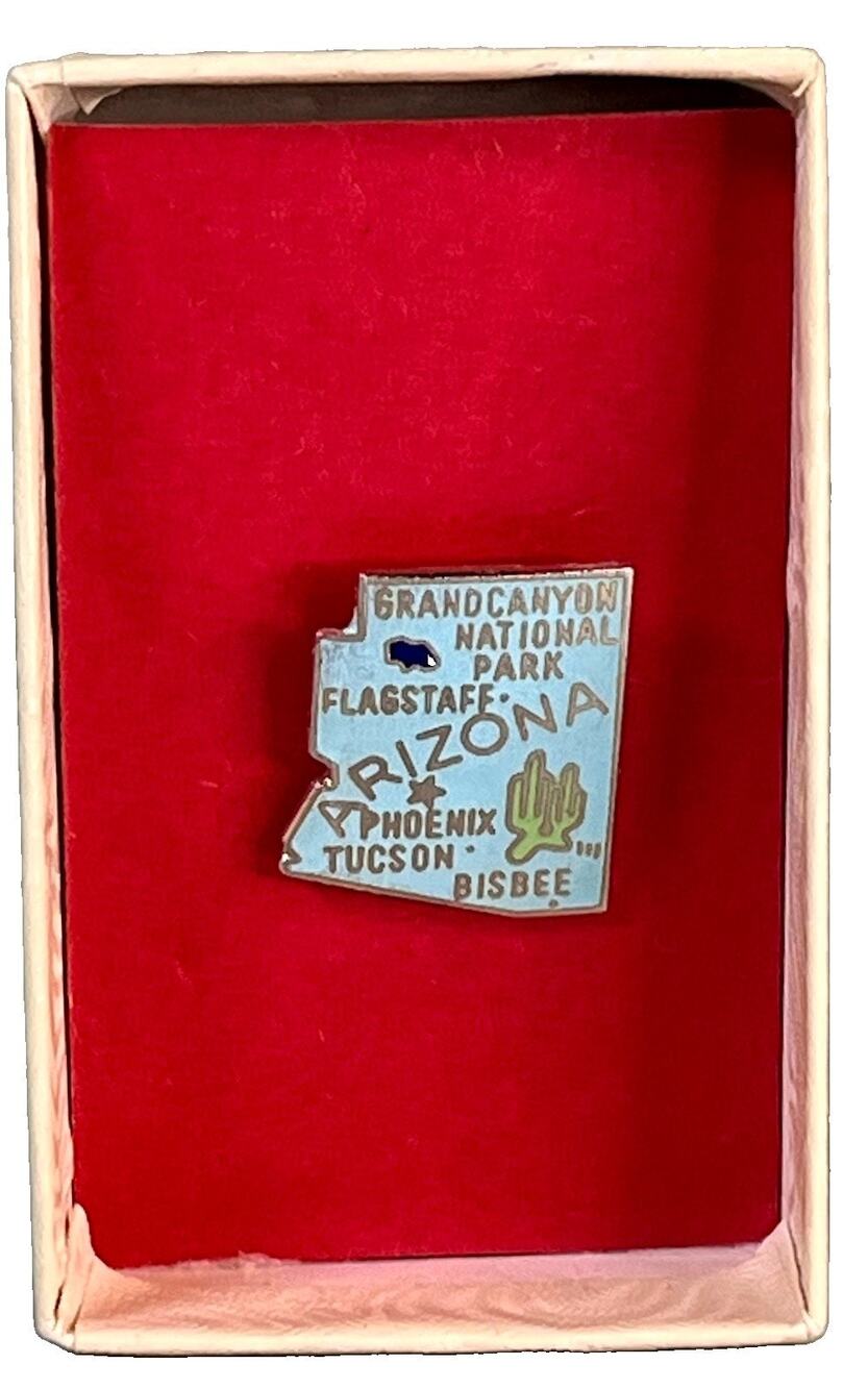 VTG Arizona Map Tourist Enamel Lapel Pin Grand Canyon Phoenix Tucson Bisbee